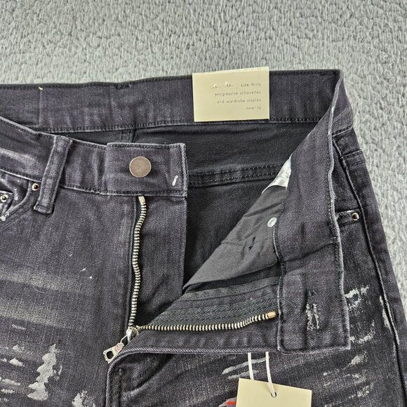 mnml Jeans Mens 30 Black X143 Stretch Denim Distressed Slim Fit - Picture 3 of 16